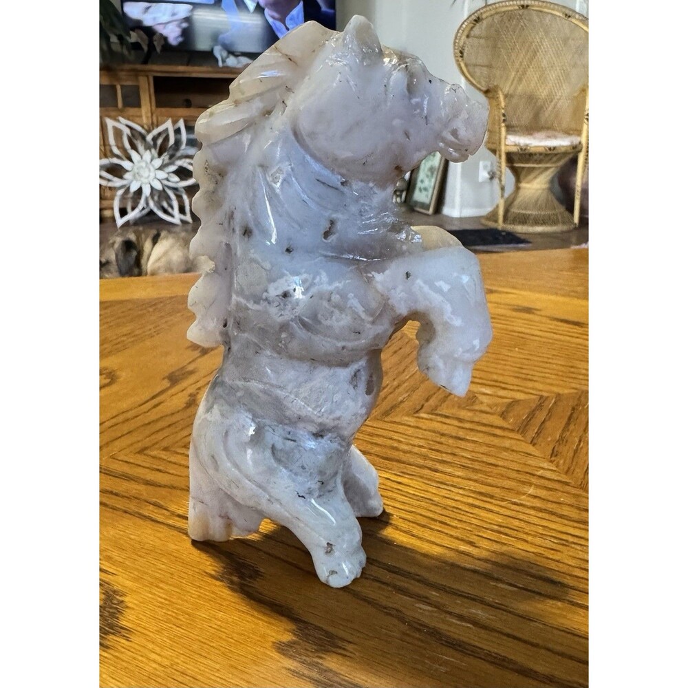6” Snow Agate Horse Carving Natural Stone Crystal